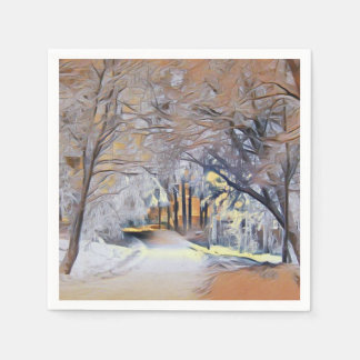 Modern watercolor of colored snowed trees servet
