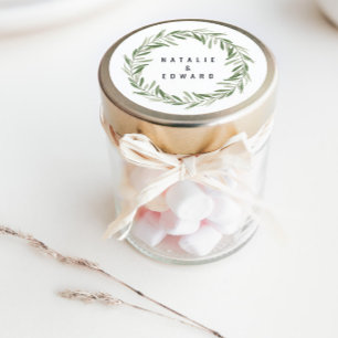 Modern watercolor olive branch foliage wedding ronde sticker