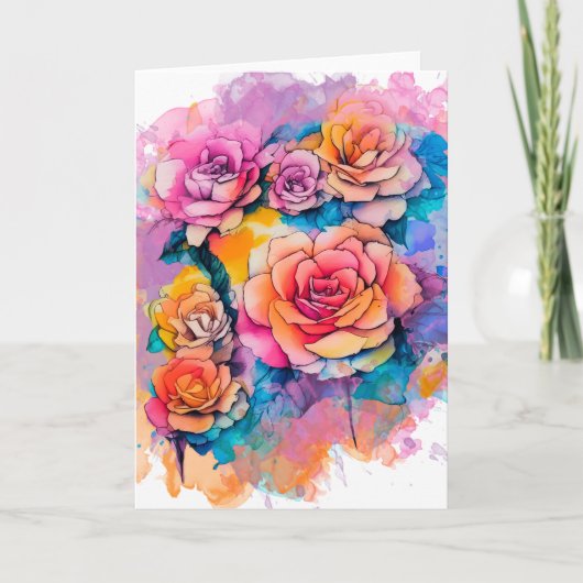 Modern Watercolor Paint Daubs Roses Bouquet Kaart (Voorkant)