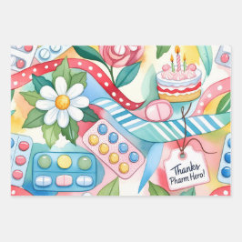 Modern Watercolor Pharmacy Thanks Pharm Hero Inpakpapier Vel