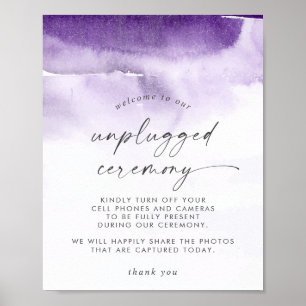 Modern Watercolor   Purple Unplugged Ceremony Sign Poster