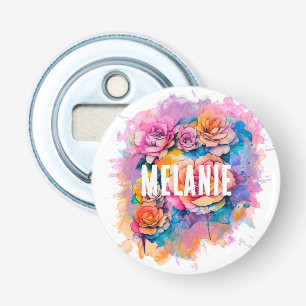Modern Watercolor Rozen Boeket Gepersonaliseerd Button Flesopener