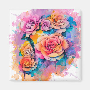 Modern Watercolor Verf Kladders Rozen Boeket Magneet