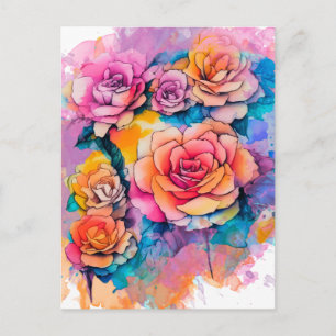 Modern Watercolor Verf Vlekken Rozen Boeket Briefkaart