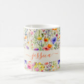 Modern watercolor wildflowers pattern script name koffiemok (Center)