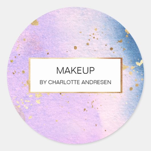 Modern Watercolour Blau Pink Gold Ronde Sticker (Voorkant)