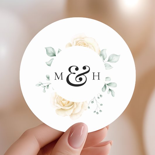 Modern Watercolour Greenery Monogram Wedding Ronde Sticker
