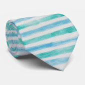 Modern Watercolour Striped Coastal Blue Stropdas (Opgerold)