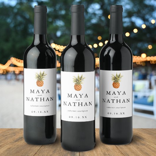 Modern Waterverf Ananas Persoonlijk Wijn Etiket