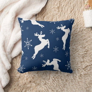 Modern Waterverf Blauw Rendier Sneeuw Kerstmis Kussen