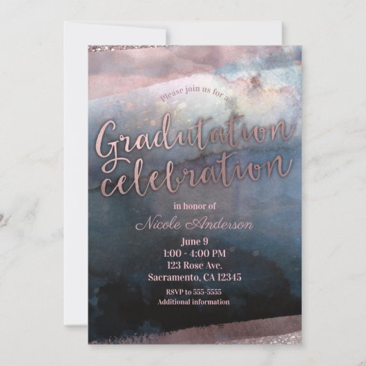 Modern Waterverf Blauw Roos Goud Afstuderen 2018 Kaart (Voorkant)