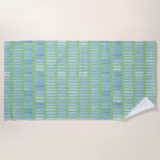 Modern Waterverf blauwe lijnen op groen Strandlaken (Voorkant)