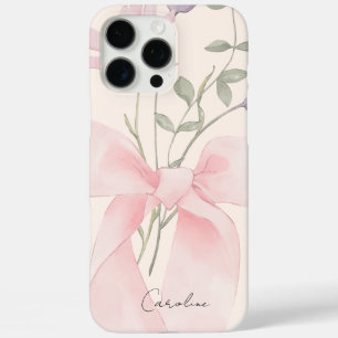 Modern Waterverf Bloemen Stijlvol Roze Bow Script iPhone 16 Pro Max Hoesje