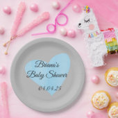 Modern Waterverf Blue Heart Boy Baby shower Papieren Bordje (Feest)