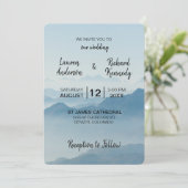 Modern Waterverf Blue Mountain Typography Wedding Kaart (Staand voorkant)