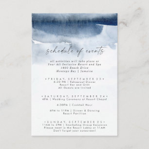 Modern Waterverf Blue Wedding Schedule of Events Informatiekaartje