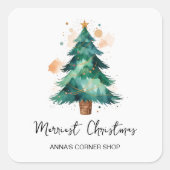 Modern Waterverf Effect Kerstboom Business Vierkante Sticker (Voorkant)