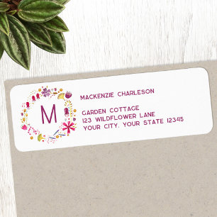 Modern Waterverf Flower Monogram Retouradres Etiket