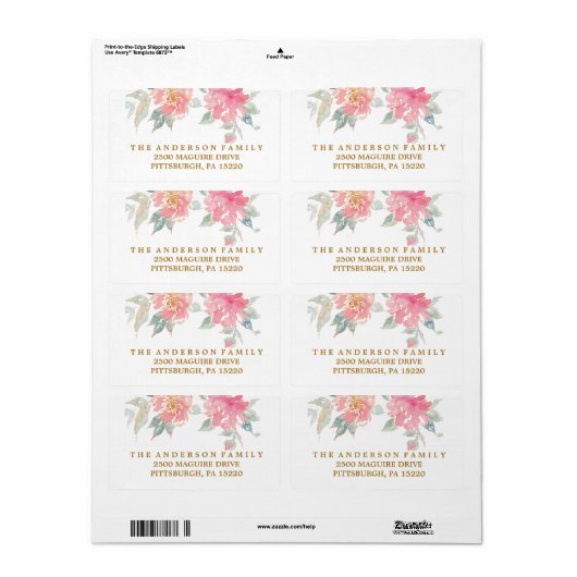 MODERN WATERVERF FLOWER Retouradreslabel Etiket (Full Sheet)