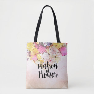 Modern Waterverf Flowers Wedding Matron of Honor Draagtas