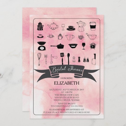 Modern Waterverf Keuken Bruids Douche Uitnodiging (Voorkant / Achterkant)