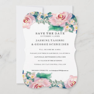 MODERN-Waterverf: Latijnse brede strips met Rozen Save The Date