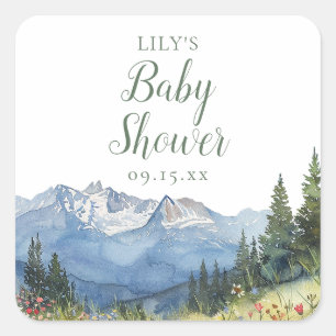 Modern Waterverf Mountain Wildflower Baby shower Vierkante Sticker