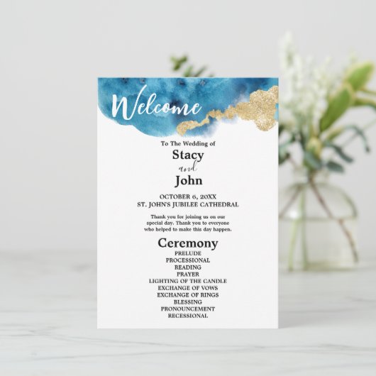 Modern Waterverf Ocean Island bruiloft programma (Staand voorkant)