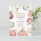 Modern Waterverf pompoen Thanksgiving diner Kaart (Staand voorkant)