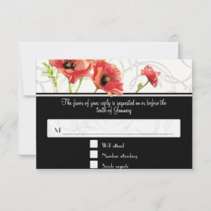 Modern Waterverf Rood Klaproos Swirls Zwart RSVP Kaartje