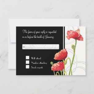 Modern Waterverf Rood Klaproos Swirls Zwart RSVP Kaartje