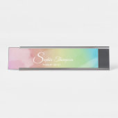 Modern Waterverf Script Rainbow Pastel Naam Bord Bureau Naambordje (Voorkant)