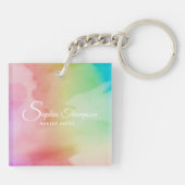 Modern Waterverf Script Rainbow Pastel - Sleutelha Sleutelhanger (Achterkant)