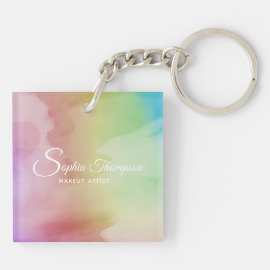 Modern Waterverf Script Rainbow Pastel - Sleutelha Sleutelhanger (Achterkant)