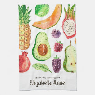 Modern Waterverf Tropical Fruits Food Script Naam Theedoek