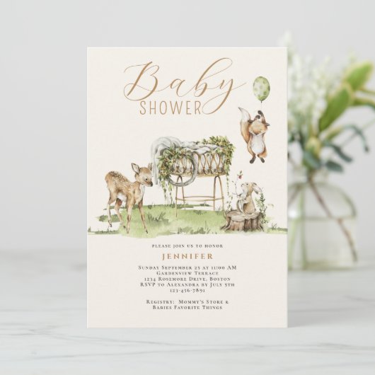 Modern Waterverf Woodland Animals Baby shower Kaart (Staand voorkant)