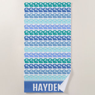Modern Waves Pattern in Blues Gepersonaliseerd Strandlaken