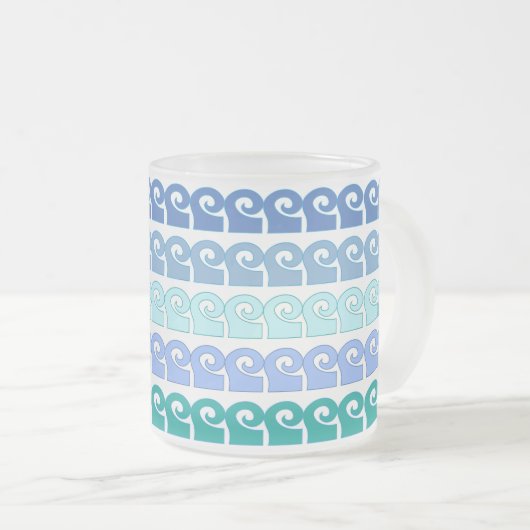 Modern Waves Pattern in Shades of Blue Matglas Koffiemok (Voorkant rechts)