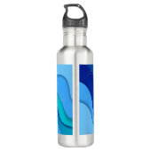 Modern Wavy Blue Abstract Monogram Waterfles (Achterkant)
