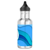 Modern Wavy Blue Abstract Monogram Waterfles (Rechts)