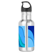 Modern Wavy Blue Abstract Monogram Waterfles (Achterkant)