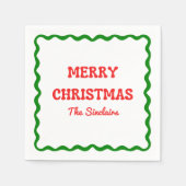 Modern Wavy Border Rood & Groen Kerstfeest Servet (Voorkant)