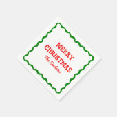 Modern Wavy Border Rood & Groen Kerstfeest Servet (Hoek)