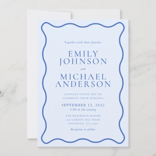 Modern Wavy Bright Blue & Soft Blue Wedding Invita Kaart (Voorkant)