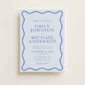 Modern Wavy Bright Blue & Soft Blue Wedding Invita Kaart