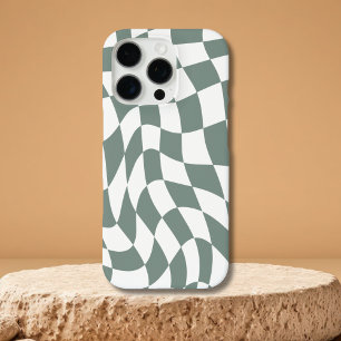 Modern Wavy Green Checkerboard iPhone 16 Pro hoesj Hoesje