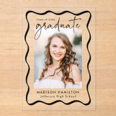 Modern Wavy Lijst Acryl Afstuderen Aankondiging Uitnodigingen (Voorkant)