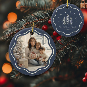 Modern Wavy Lijst Familiefoto Gedempt Blauw Keramisch Ornament