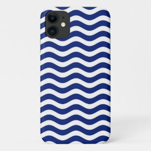 Modern Wavy Navy Blue Stripes Decor iPhone 11 Hoesje