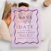 Modern Wavy Paarse Lijst bruiloft Save the Date Vellum Uitnodigingen